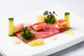Sashimi of tuna, king crab, grapefruit, cucumber, avocado, seaweed, oriental may